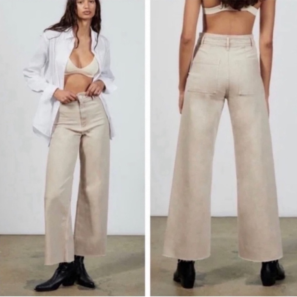 MIOU MUSE High Rise Wide Leg Jeans Raw Fray Hem Brown